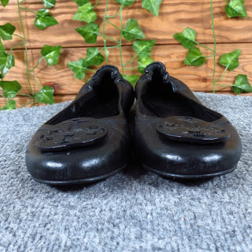 Tory Burch Tumbled Reva Travel Women Ballet Flat Size 6.5 Commuter Black Leather